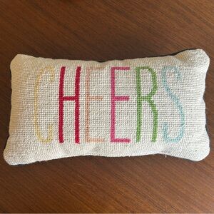 Pottery Barn Colorful 'Cheers' Needlepoint Pillow